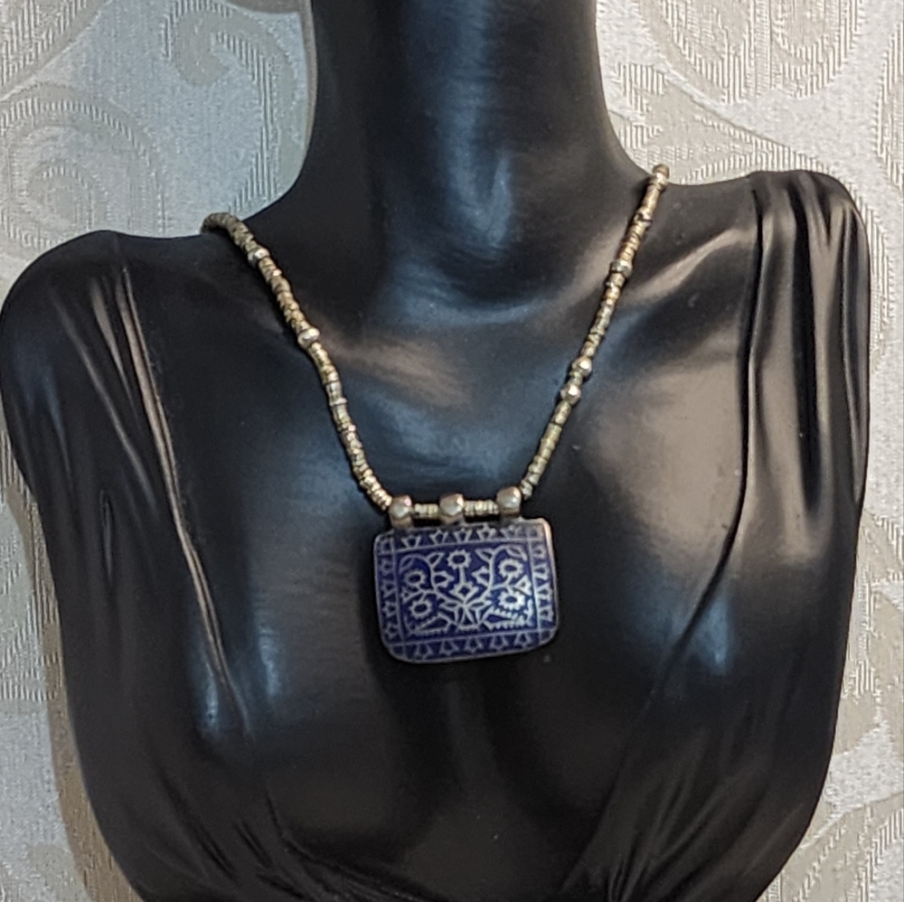 DNMD Limited ANTIQUE Silver Beaded Necklace With Lapis Accents & Enamel Necklace - Picture 12 of 16
